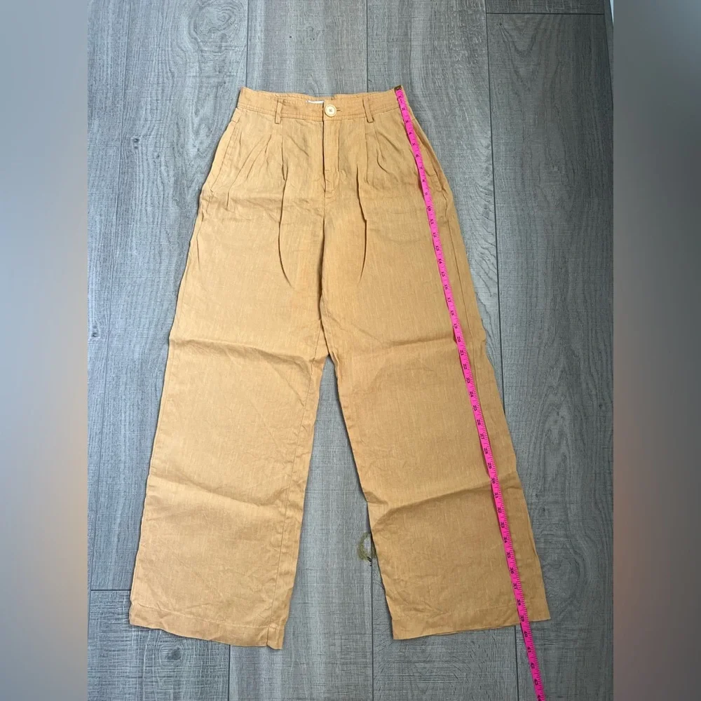 Mango straight leg linen trousers in orange